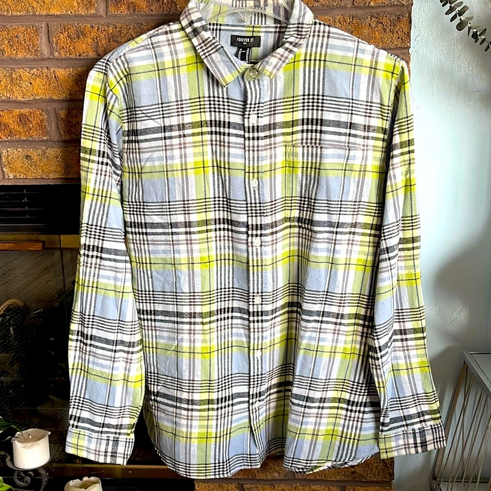 NWT Forever 21 blue green flannel shirt